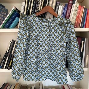 J. Crew Green Blouse with blue and white pattern size XS